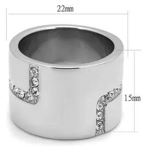 High polished (no plating) Stainless Steel Ring with Top Grade Crystal in Clear for Women Style TK3040