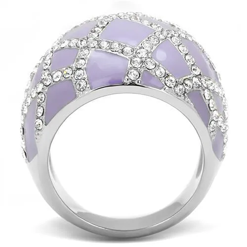 High polished (no plating) Stainless Steel Ring with Top Grade Crystal in Clear for Women Style TK3143