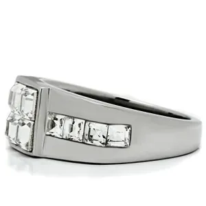 High polished (no plating) Stainless Steel Ring with Top Grade Crystal in Clear for Women Style TK487