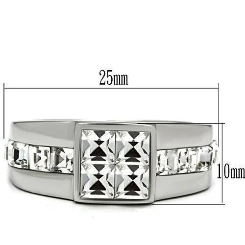 High polished (no plating) Stainless Steel Ring with Top Grade Crystal in Clear for Women Style TK487