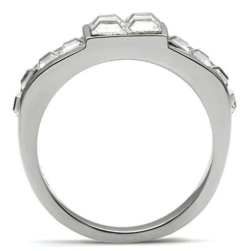 High polished (no plating) Stainless Steel Ring with Top Grade Crystal in Clear for Women Style TK487