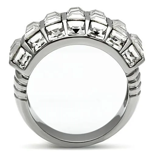 High polished (no plating) Stainless Steel Ring with Top Grade Crystal in Clear for Women Style TK490