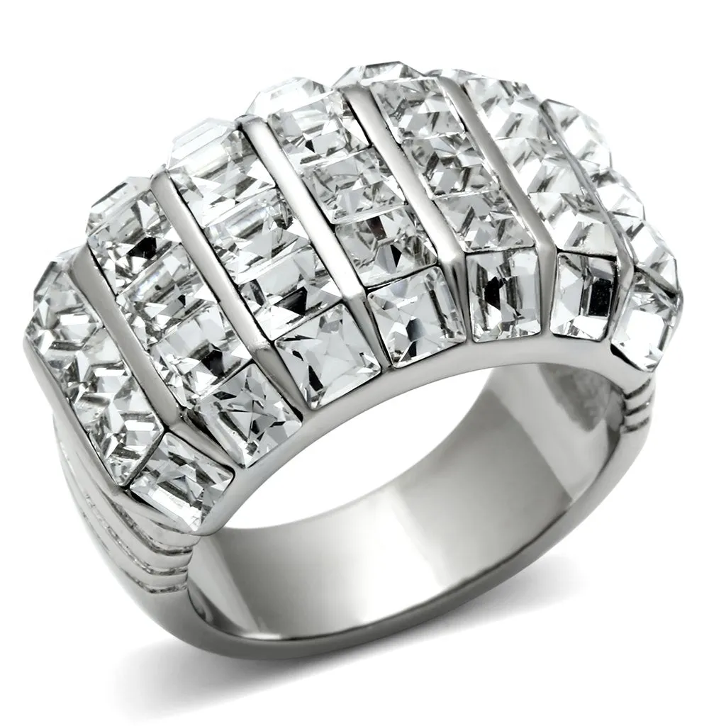 High polished (no plating) Stainless Steel Ring with Top Grade Crystal in Clear for Women Style TK490