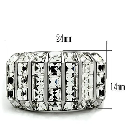 High polished (no plating) Stainless Steel Ring with Top Grade Crystal in Clear for Women Style TK490