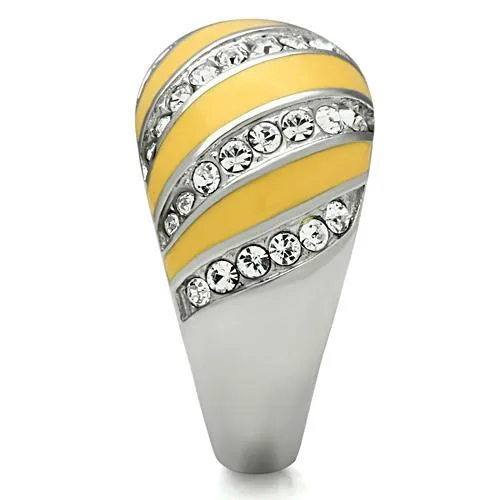 High polished (no plating) Stainless Steel Ring with Top Grade Crystal in Clear for Women Style TK506