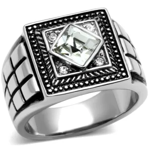 High polished (no plating) Stainless Steel Ring with Top Grade Crystal in Clear for Women Style TK589