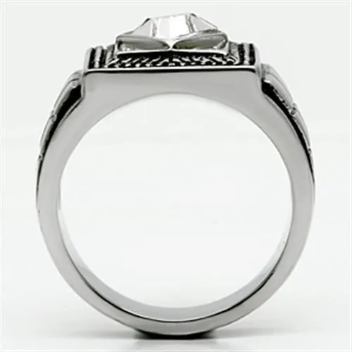 High polished (no plating) Stainless Steel Ring with Top Grade Crystal in Clear for Women Style TK589