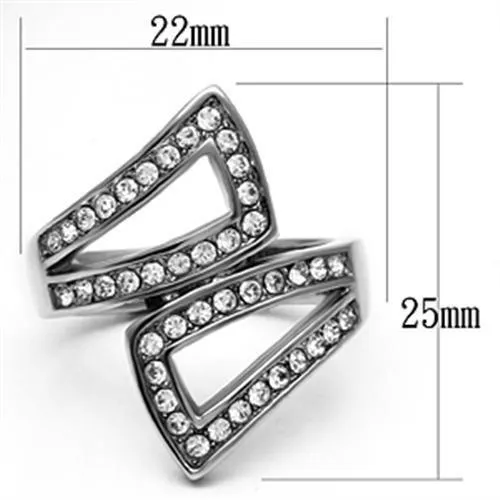 High polished (no plating) Stainless Steel Ring with Top Grade Crystal in Clear for Women Style TK625