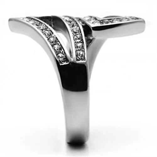 High polished (no plating) Stainless Steel Ring with Top Grade Crystal in Clear for Women Style TK625