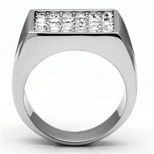 High polished (no plating) Stainless Steel Ring with Top Grade Crystal in Clear for Women Style TK707