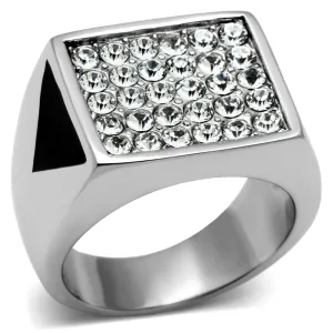 High polished (no plating) Stainless Steel Ring with Top Grade Crystal in Clear for Women Style TK707