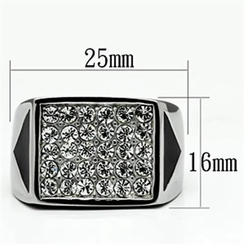 High polished (no plating) Stainless Steel Ring with Top Grade Crystal in Clear for Women Style TK707