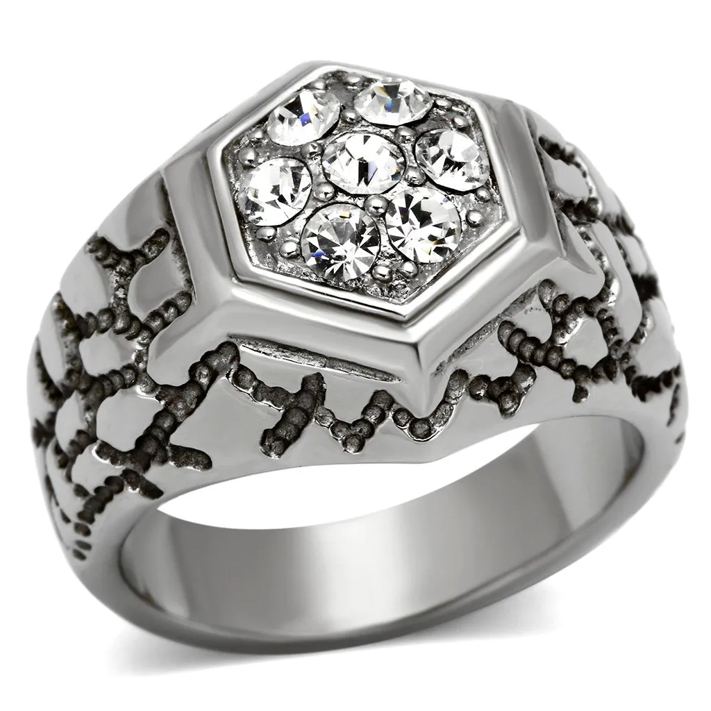 High polished (no plating) Stainless Steel Ring with Top Grade Crystal in Clear for Women Style TK960