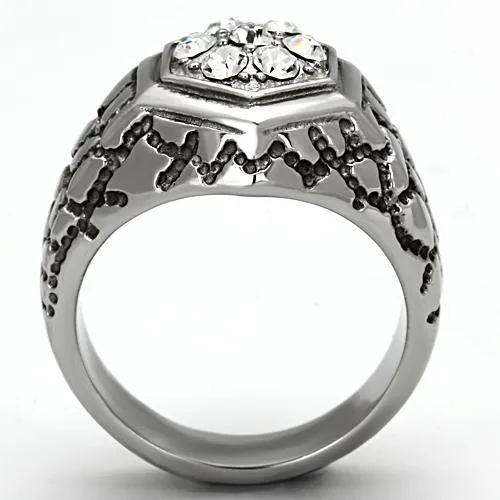 High polished (no plating) Stainless Steel Ring with Top Grade Crystal in Clear for Women Style TK960