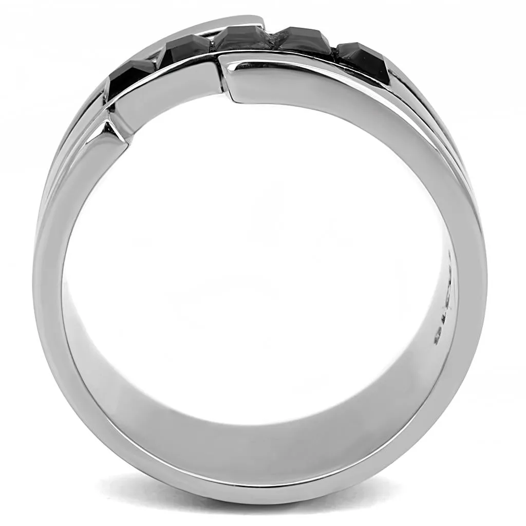 High polished (no plating) Stainless Steel Ring with Top Grade Crystal in Jet for Women Style TK3284