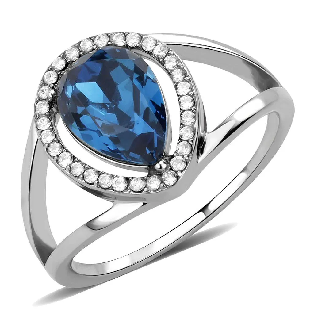 High polished (no plating) Stainless Steel Ring with Top Grade Crystal in Montana for Women Style DA349