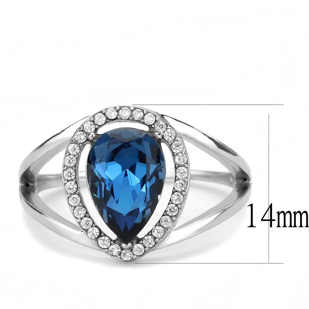 High polished (no plating) Stainless Steel Ring with Top Grade Crystal in Montana for Women Style DA349