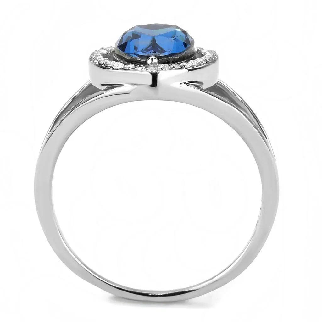 High polished (no plating) Stainless Steel Ring with Top Grade Crystal in Montana for Women Style DA349