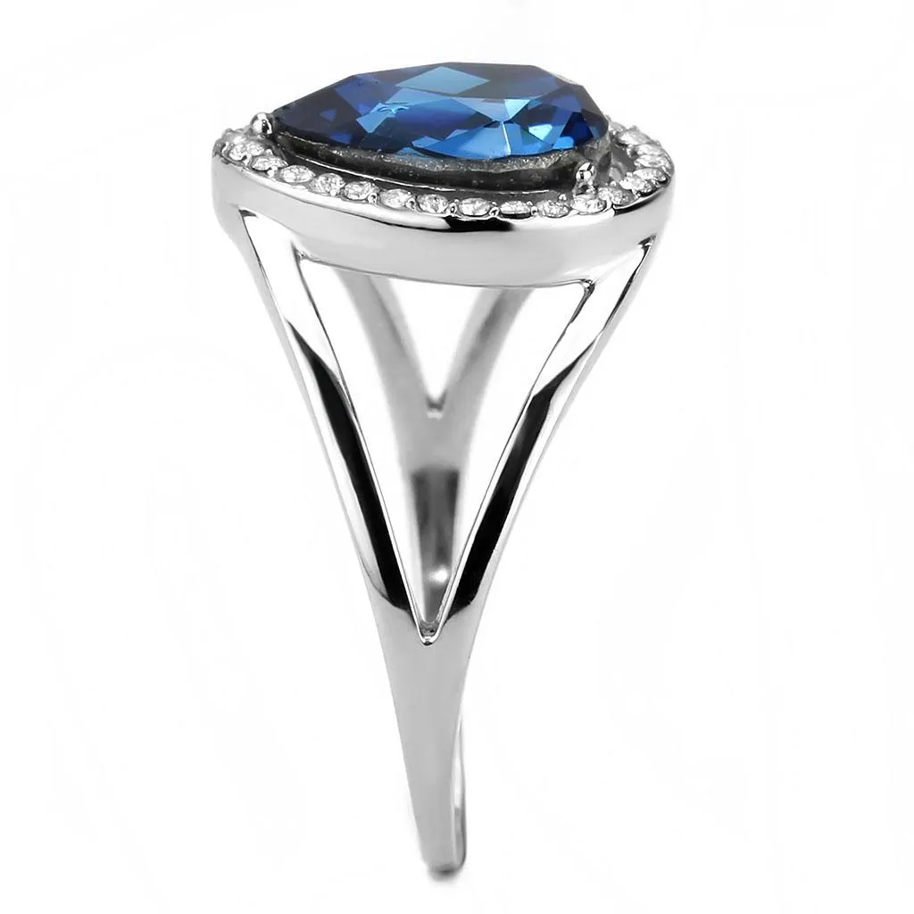 High polished (no plating) Stainless Steel Ring with Top Grade Crystal in Montana for Women Style DA349