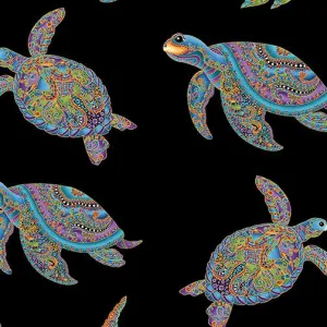 Hooked Fish-Sea Turtles Black