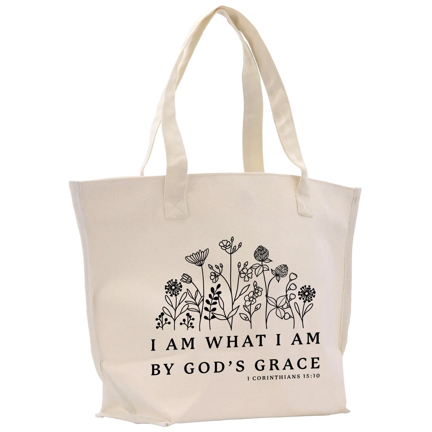 I am What I am by God's Grace 1 Corinthians 15:10 Christian Cotton Canvas Hand Bag Religious Gifts Church Bag Inspirational Bible Bag