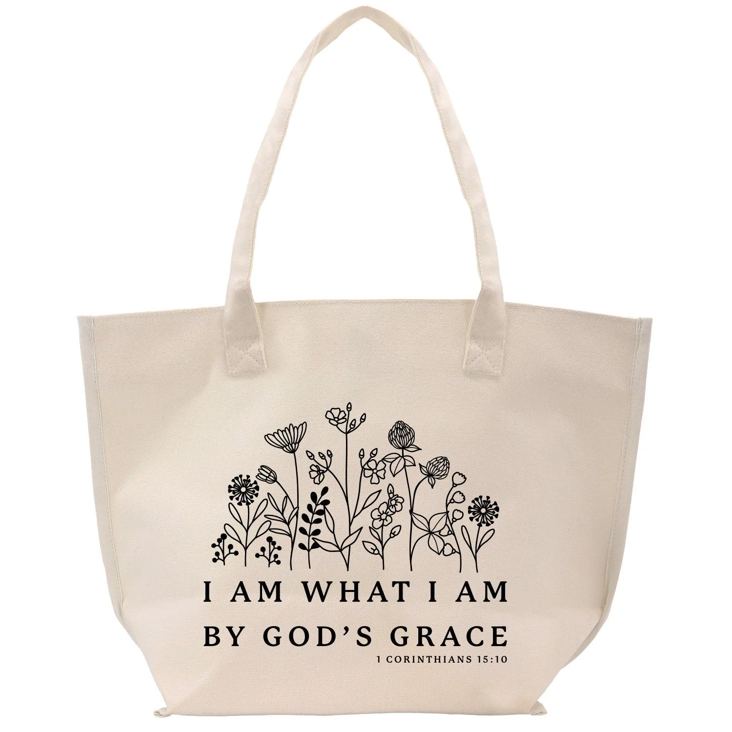 I am What I am by God's Grace 1 Corinthians 15:10 Christian Cotton Canvas Hand Bag Religious Gifts Church Bag Inspirational Bible Bag