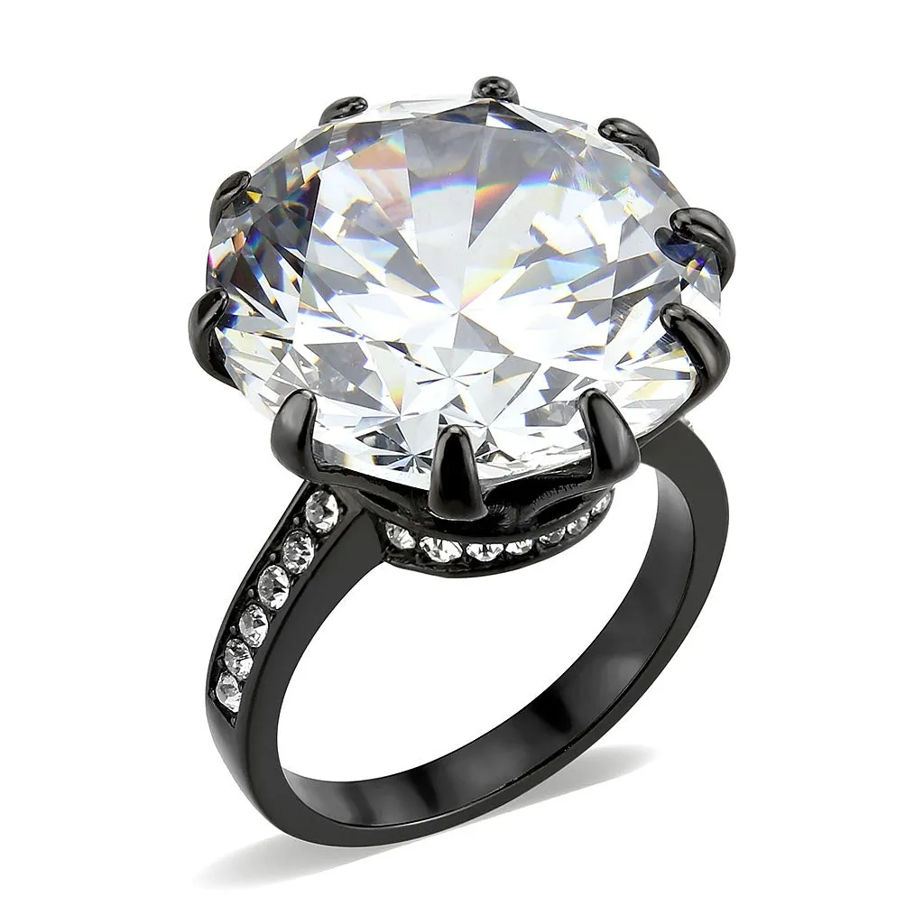 IP Black (Ion Plating) Stainless Steel Ring with AAA Grade CZ in Clear for Women Style TK3793