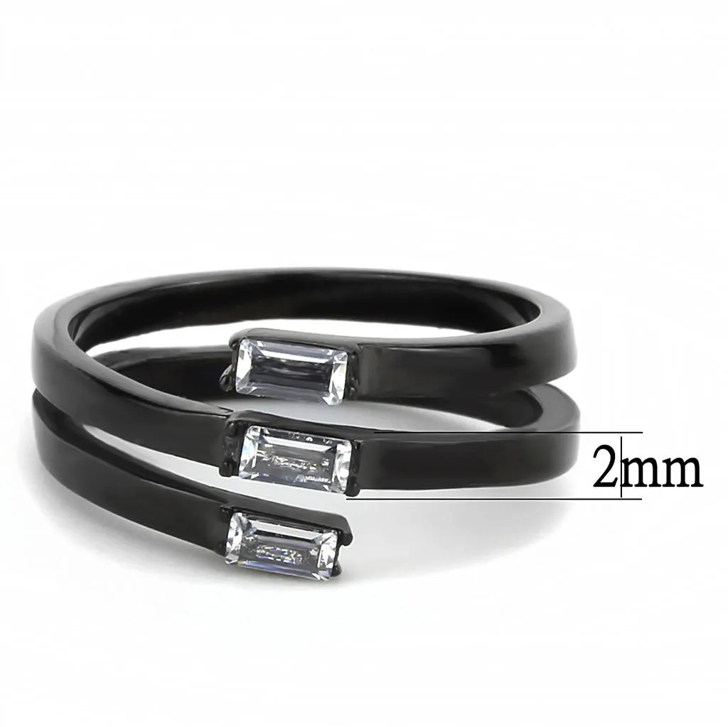 IP Black(Ion Plating) Stainless Steel Ring with AAA Grade CZ in Clear for Women Style TK3455