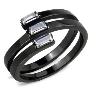 IP Black(Ion Plating) Stainless Steel Ring with AAA Grade CZ in Clear for Women Style TK3455