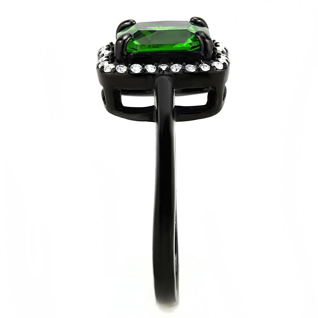 IP Black(Ion Plating) Stainless Steel Ring with AAA Grade CZ in Emerald for Women Style DA029