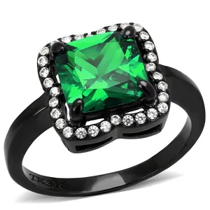 IP Black(Ion Plating) Stainless Steel Ring with AAA Grade CZ in Emerald for Women Style DA029