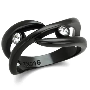 IP Black(Ion Plating) Stainless Steel Ring with Top Grade Crystal in Clear for Women Style TK2137