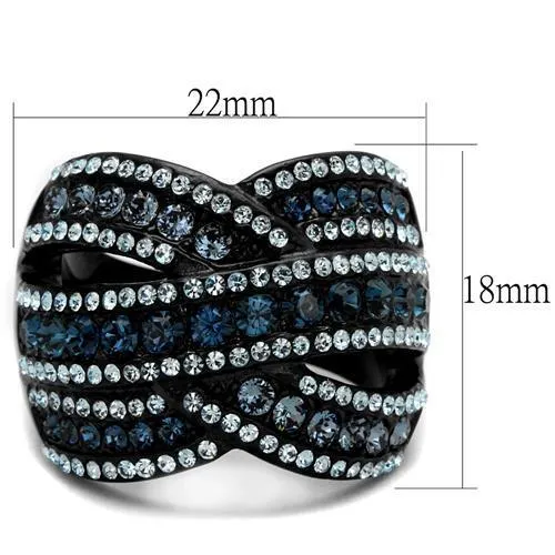 IP Black(Ion Plating) Stainless Steel Ring with Top Grade Crystal in Montana for Women Style TK2352