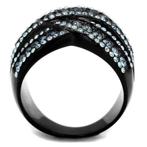 IP Black(Ion Plating) Stainless Steel Ring with Top Grade Crystal in Montana for Women Style TK2352