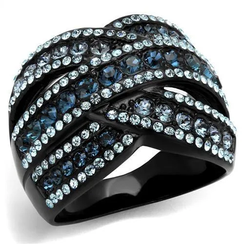 IP Black(Ion Plating) Stainless Steel Ring with Top Grade Crystal in Montana for Women Style TK2352