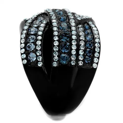 IP Black(Ion Plating) Stainless Steel Ring with Top Grade Crystal in Montana for Women Style TK2352