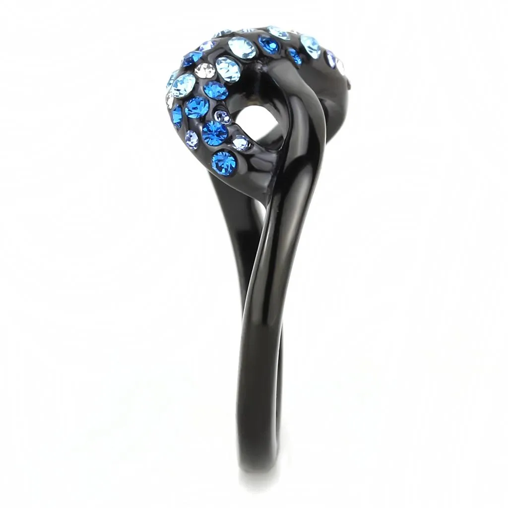 IP Black(Ion Plating) Stainless Steel Ring with Top Grade Crystal in Multi Color for Women Style TK3446