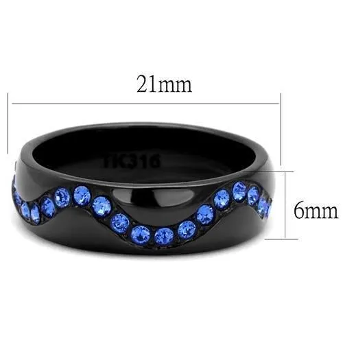 IP Black(Ion Plating) Stainless Steel Ring with Top Grade Crystal in Sapphire for Women Style TK2550