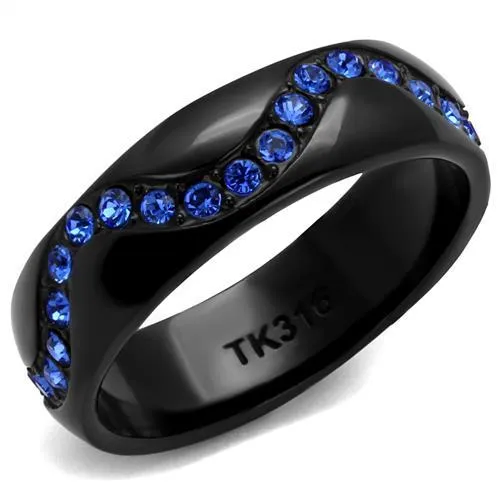 IP Black(Ion Plating) Stainless Steel Ring with Top Grade Crystal in Sapphire for Women Style TK2550