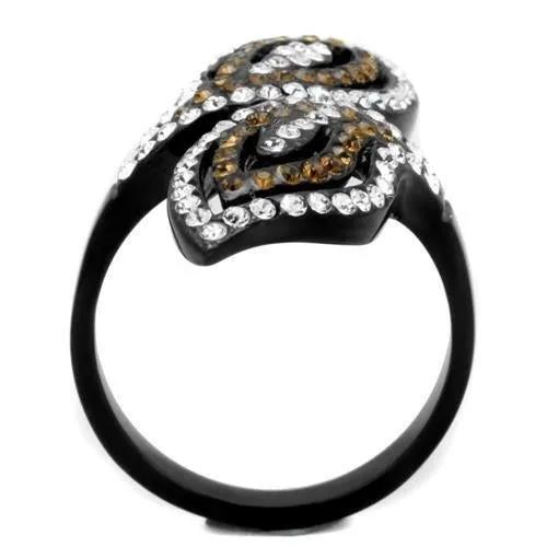 IP Black(Ion Plating) Stainless Steel Ring with Top Grade Crystal in Smoked Quartz for Women Style TK1864