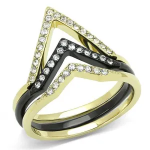 IP Gold  IP Black (Ion Plating) Stainless Steel Ring with Top Grade Crystal in Clear for Women Style TK3202