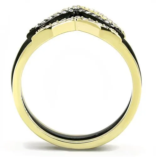 IP Gold  IP Black (Ion Plating) Stainless Steel Ring with Top Grade Crystal in Clear for Women Style TK3202