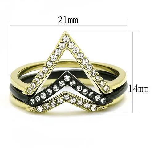 IP Gold  IP Black (Ion Plating) Stainless Steel Ring with Top Grade Crystal in Clear for Women Style TK3202