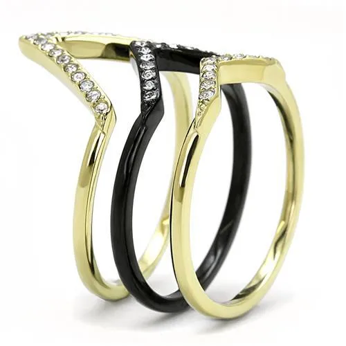 IP Gold  IP Black (Ion Plating) Stainless Steel Ring with Top Grade Crystal in Clear for Women Style TK3202