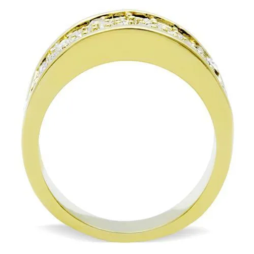 IP Gold(Ion Plating) Brass Ring with Top Grade Crystal in Clear for Women Style GL002