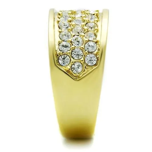 IP Gold(Ion Plating) Brass Ring with Top Grade Crystal in Clear for Women Style GL002