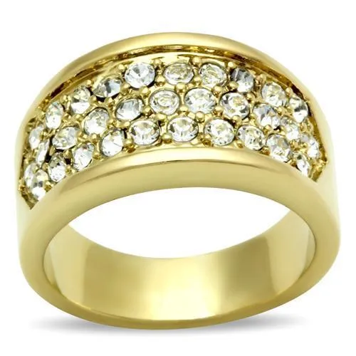 IP Gold(Ion Plating) Brass Ring with Top Grade Crystal in Clear for Women Style GL002