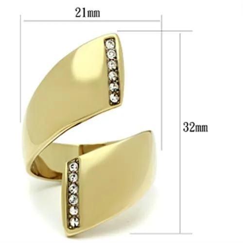 IP Gold(Ion Plating) Brass Ring with Top Grade Crystal in Clear for Women Style GL292