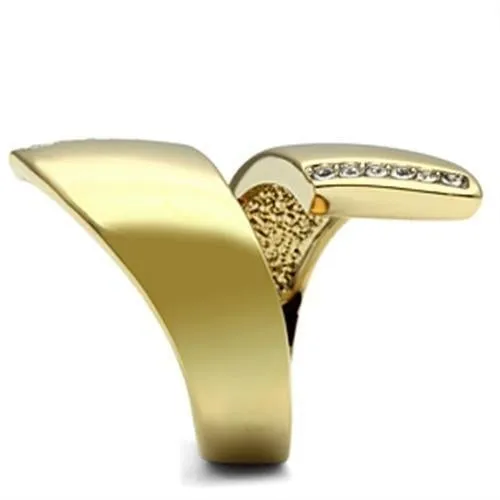 IP Gold(Ion Plating) Brass Ring with Top Grade Crystal in Clear for Women Style GL292