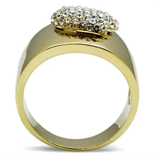 IP Gold(Ion Plating) Brass Ring with Top Grade Crystal in Clear for Women Style GL293